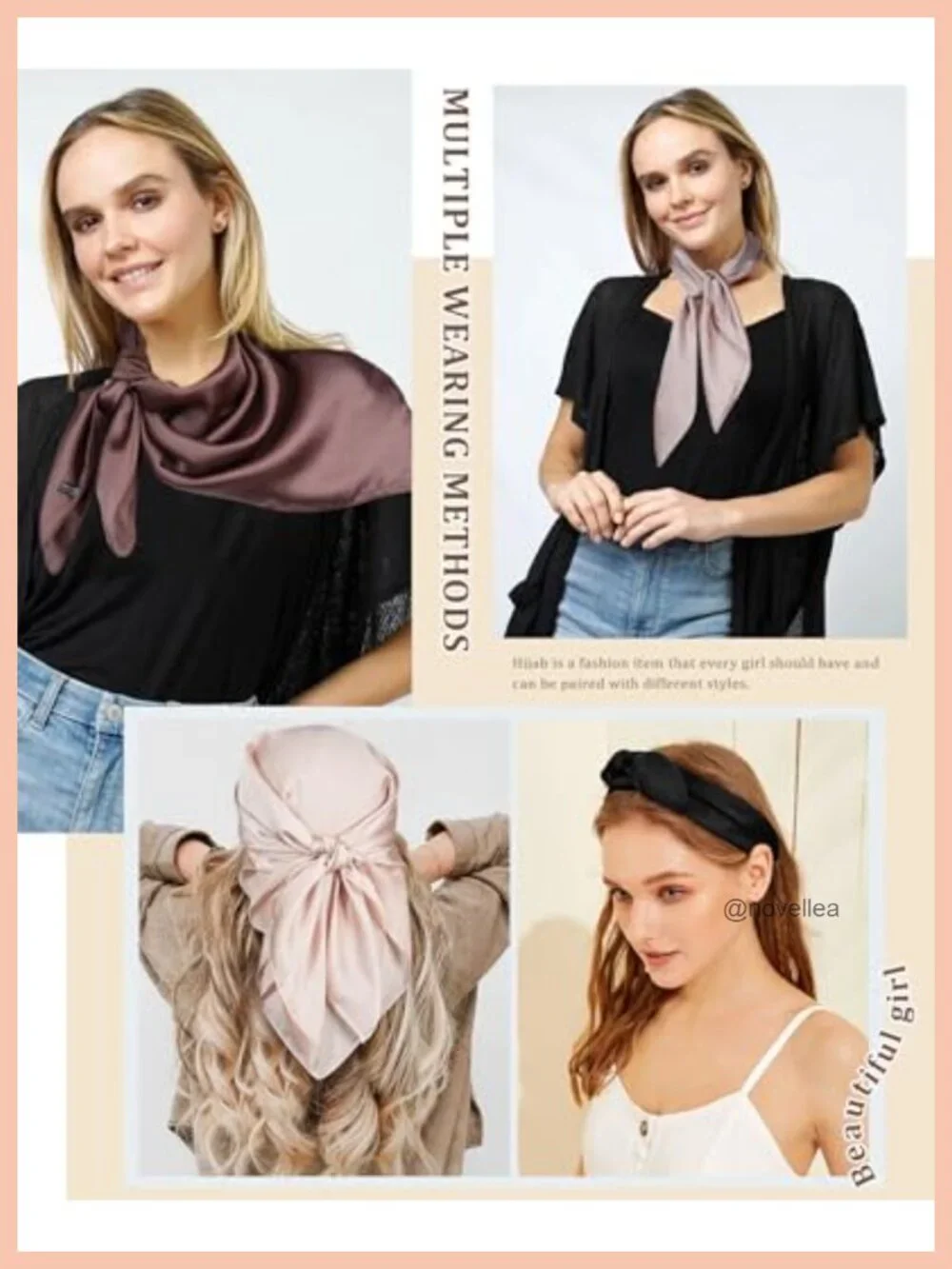 4 Pack Silk Satin Square Head Scarf - 27.5x27.5 Polyester Hair Kerchief Bandana